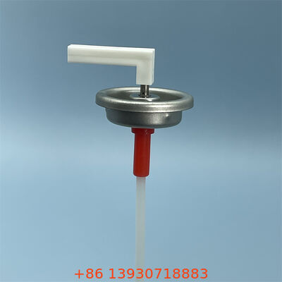 Uma válvula de aerossol medida de uma polegada de estanho para liberação contínua de fragrâncias em espaços comerciais