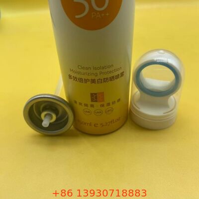 Valva de aerossol de protetor solar com operação de 360 graus, vedação à prova de vazamento e bocal resistente a obstruções para proteção contra SPF e UV